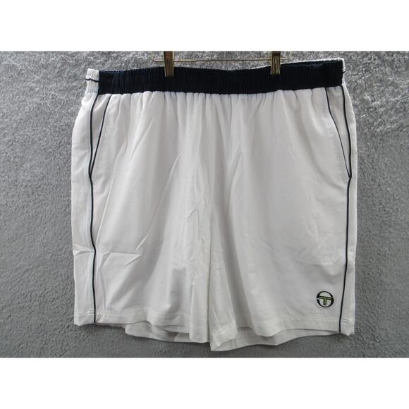 NWOT Sergio Tacchini TCP Shorts Mens Size 3XL Mesh Lined WHITE NAVY BLUE Shorts - Picture 2 of 11
